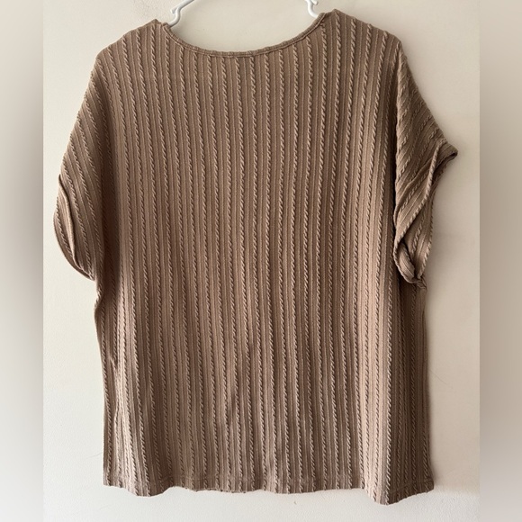 SHEIN Ribbed Neutral Brown Short Sleeve Top - Picture 2 of 4